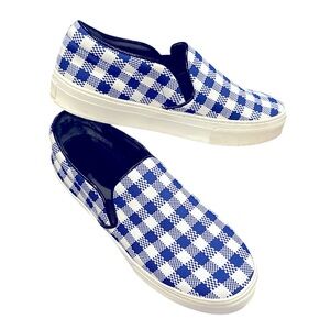 CELINE SLIPON COBALT SUMMER CASUAL GINGHAM CHECK LUXURY DESIGNER SNEAKERS